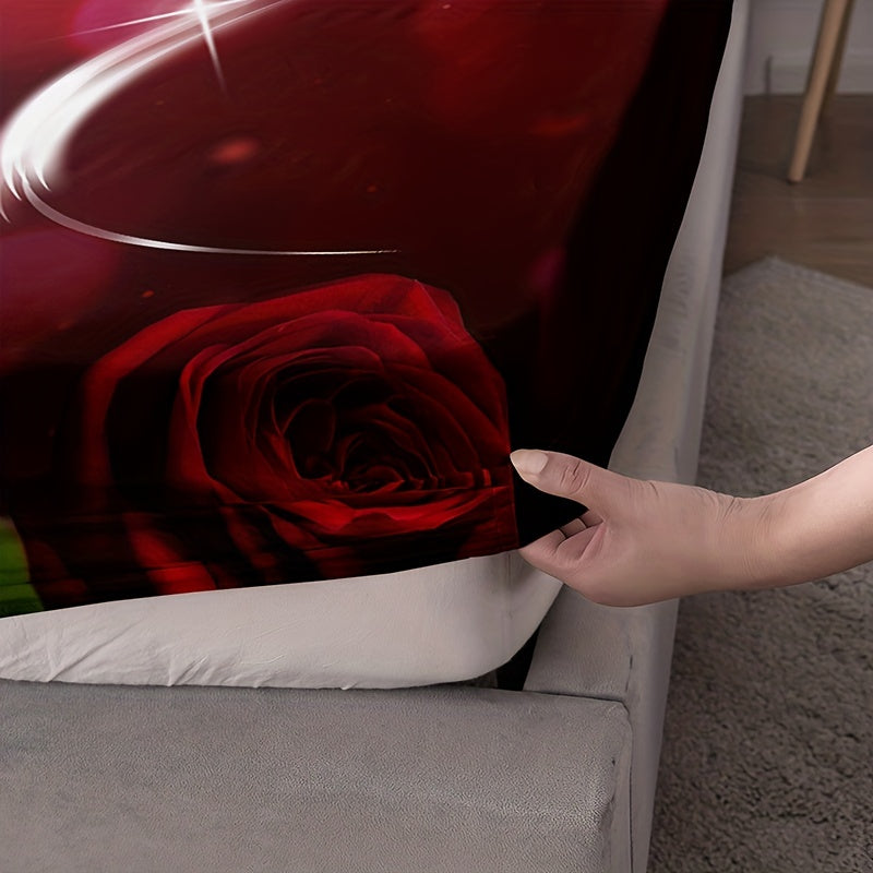 Romantic Rose Love Print Fitted Sheet Set 3 Piece Bedding Soft Breathable