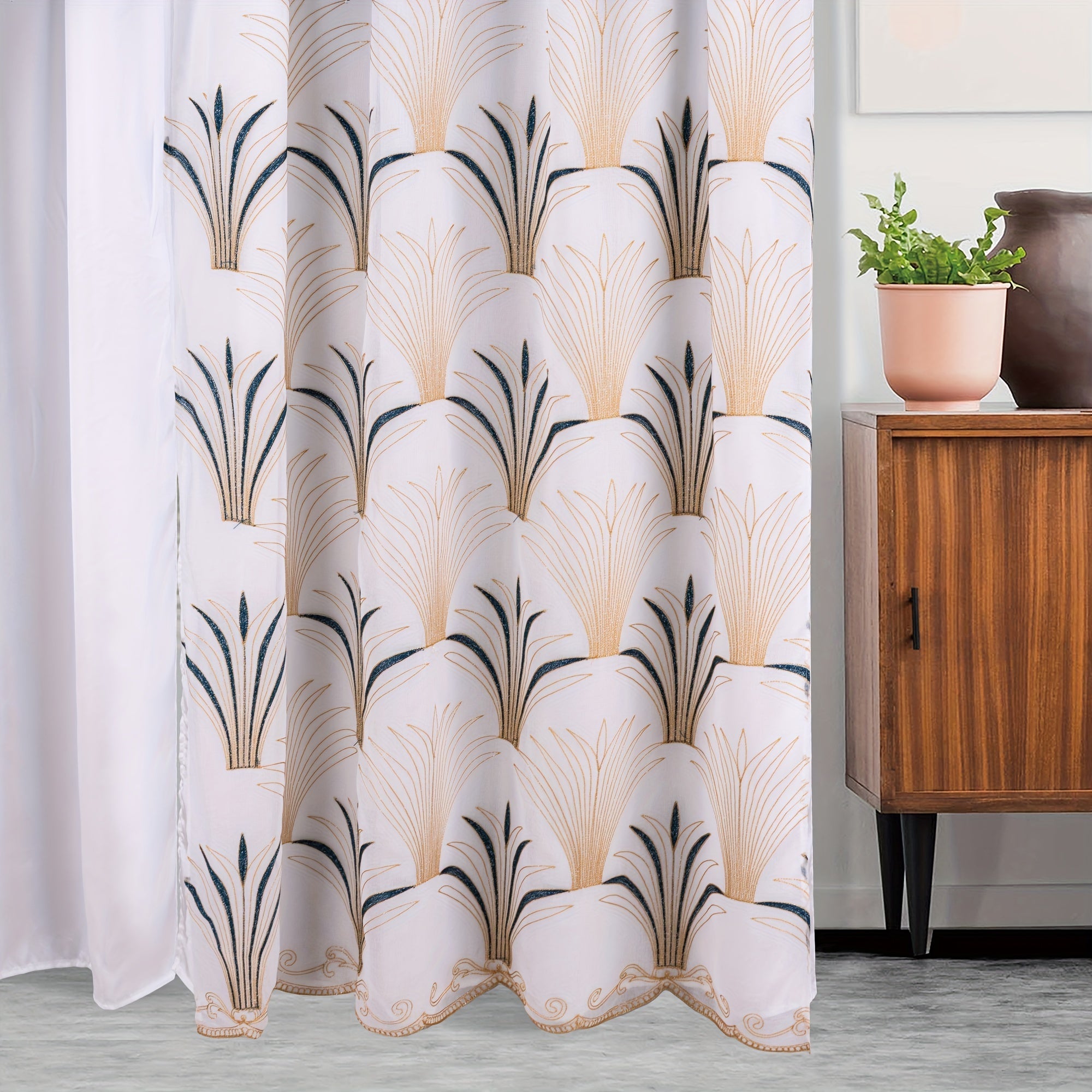 Embroidered Double Layer Curtain 132x213 cm for Living Room Bedroom
