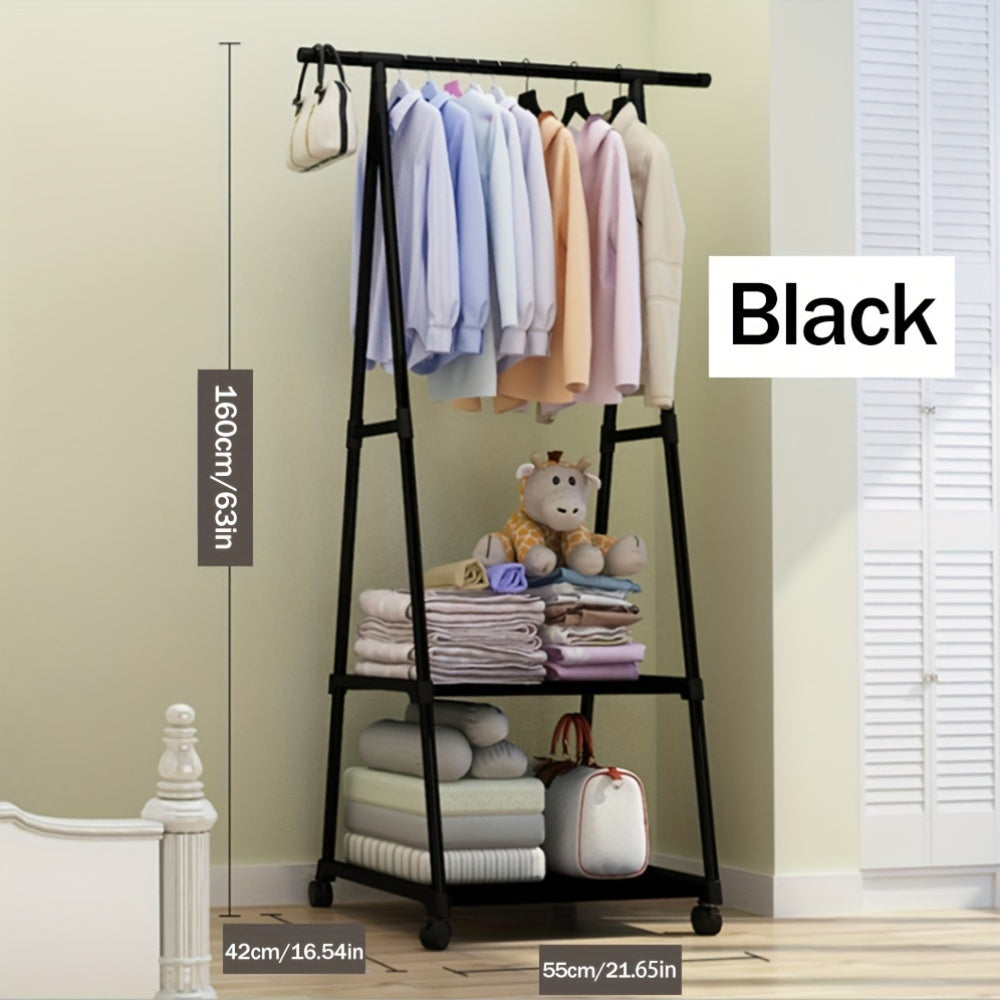 Metal Garment Rack with Wheels Triangle Storage Organizer Multi-Tier Clothes Coats Stand