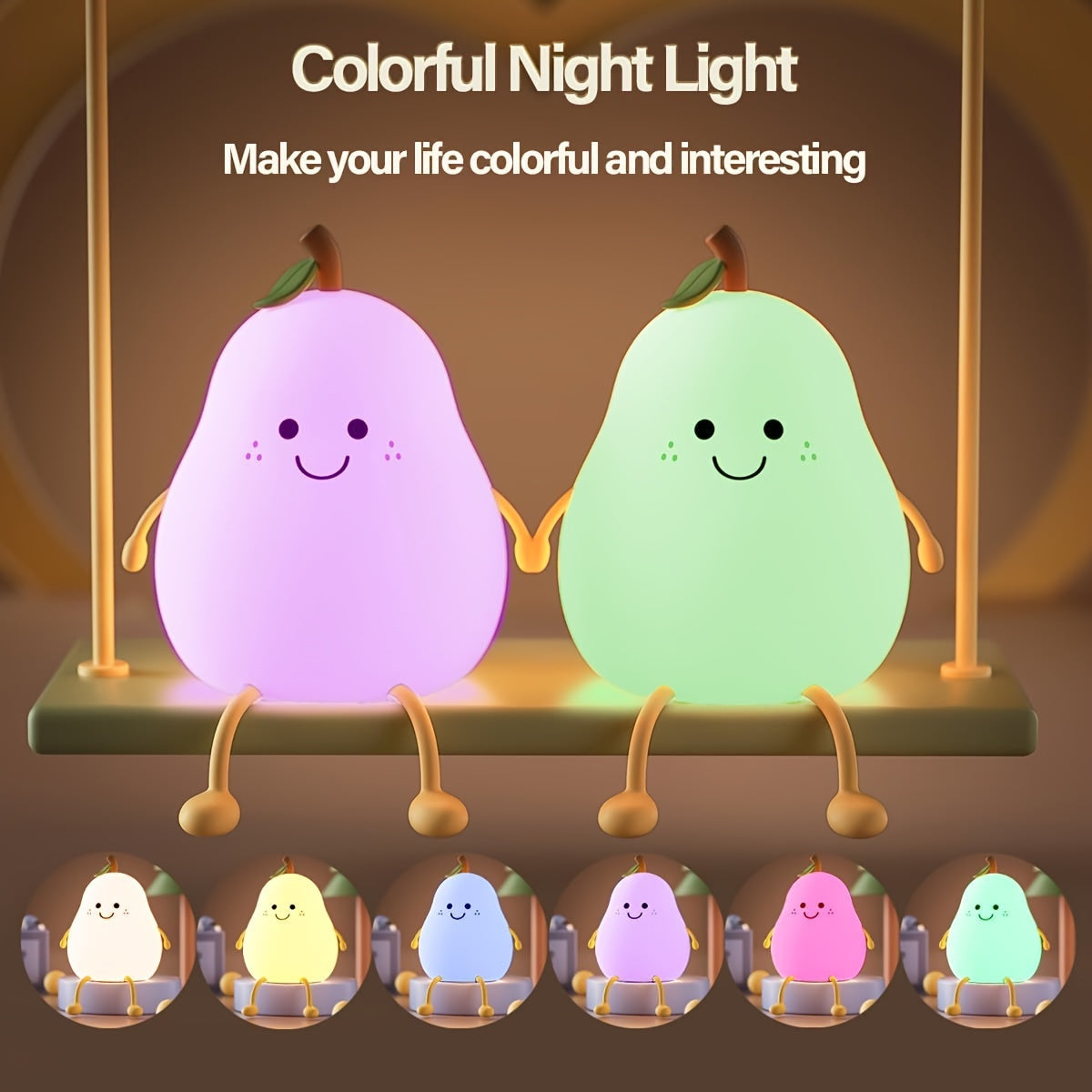 Pear-Shaped LED Night Light with Multiple Color Modes for Nursery and Bedroom