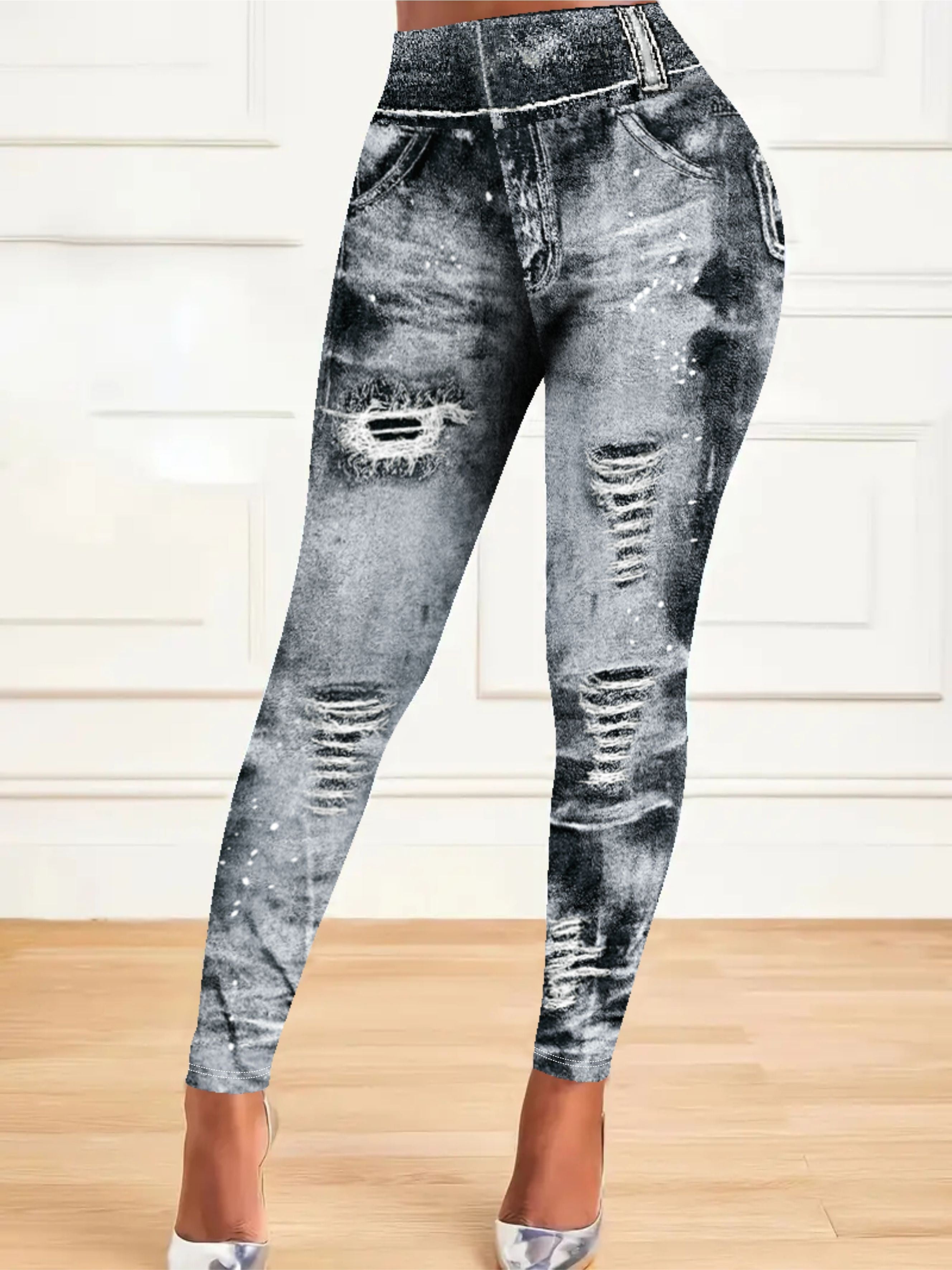 Plus Size All Over Print Skinny Leggings High Waist Stretchy Pants