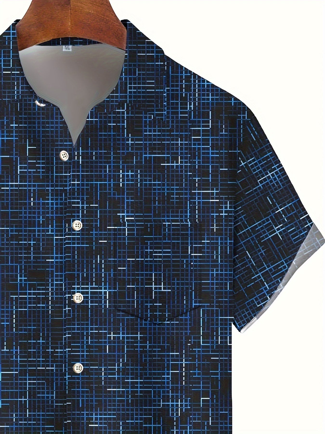 Men's Plus Size Short Sleeve Geometric Print Shirt with Button Front and Pocket