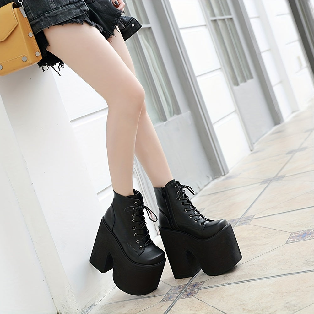 Women's Punk Platform Ankle Boots Solid Color Zipper Motorcycle Shoes