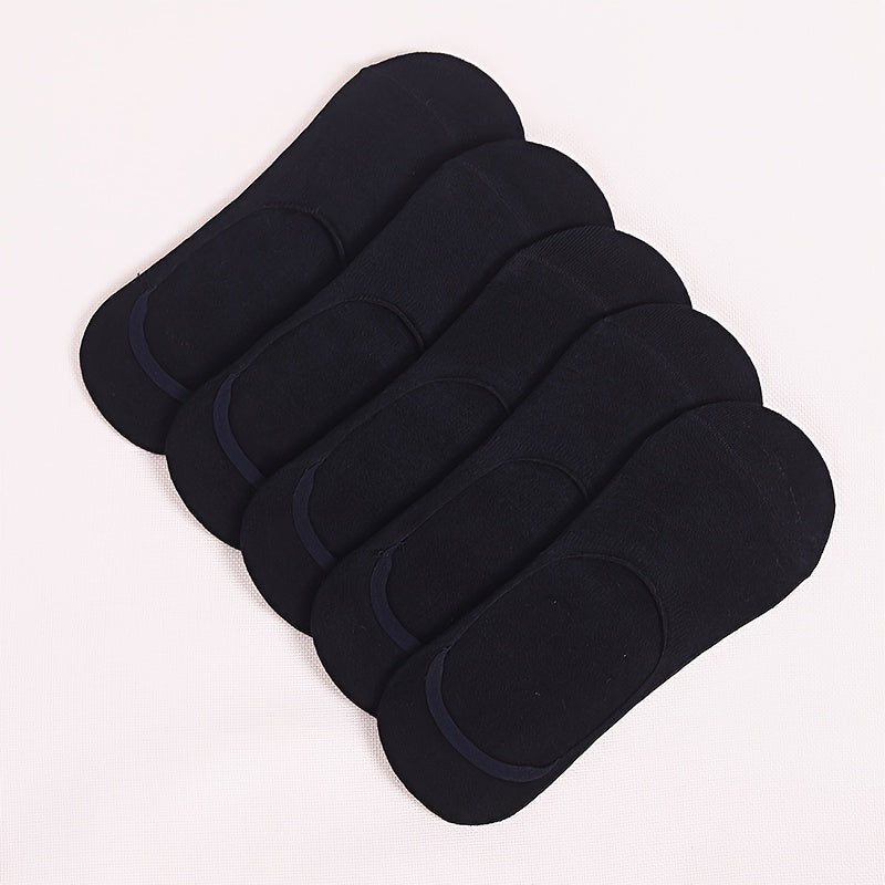 Men's Solid Color Boat Socks 5 Pairs Silicone Anti-Slip Low-Cut Summer Spring