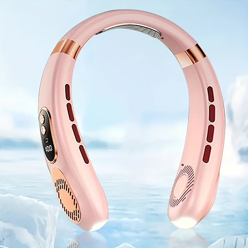Portable Neck Fan with LED Display, 5-Speed Adjustable Cooling, USB Rechargeable for Home Office Outdoor Cycling