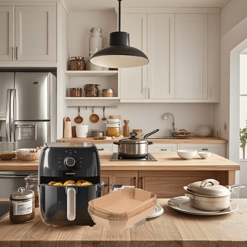 Bir martalik yopishmaydigan havo frityurining qog'ozlari, 200, 100, 50 dona kvadrat pishirish panolari