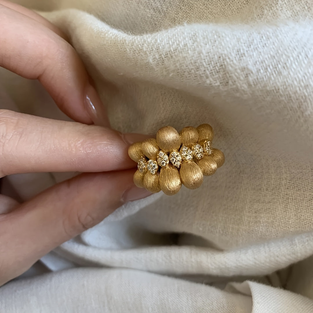 Women's Gold Plated Ring with Synthetic Zirconia Adjustable Elegant Jewelry