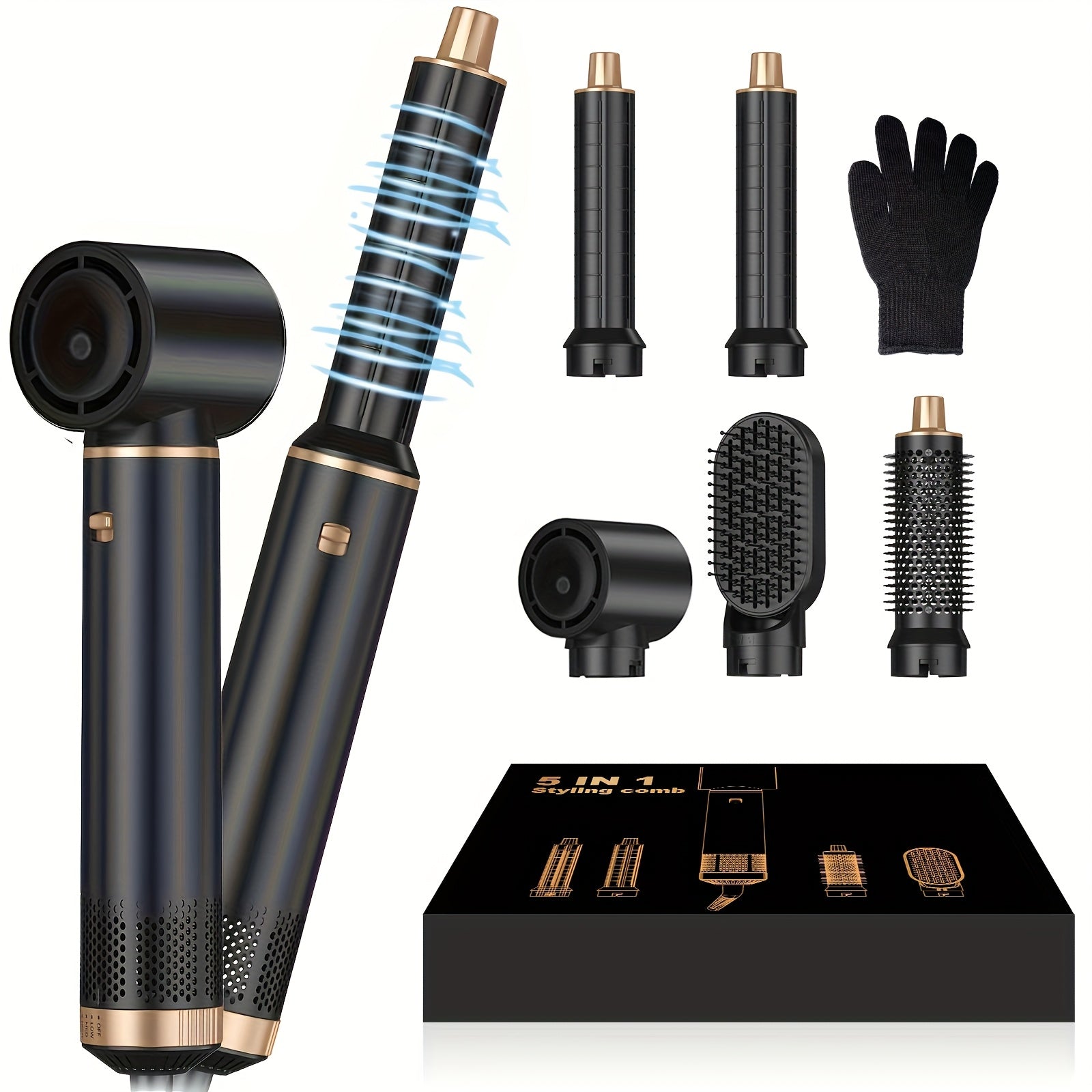 Barcha turdagi sochlar uchun mo'ljallangan barcha-in-one soch styling to'plami, fen, burish uchun temir, tekislashtiruvchi va termal cho'tka bilan