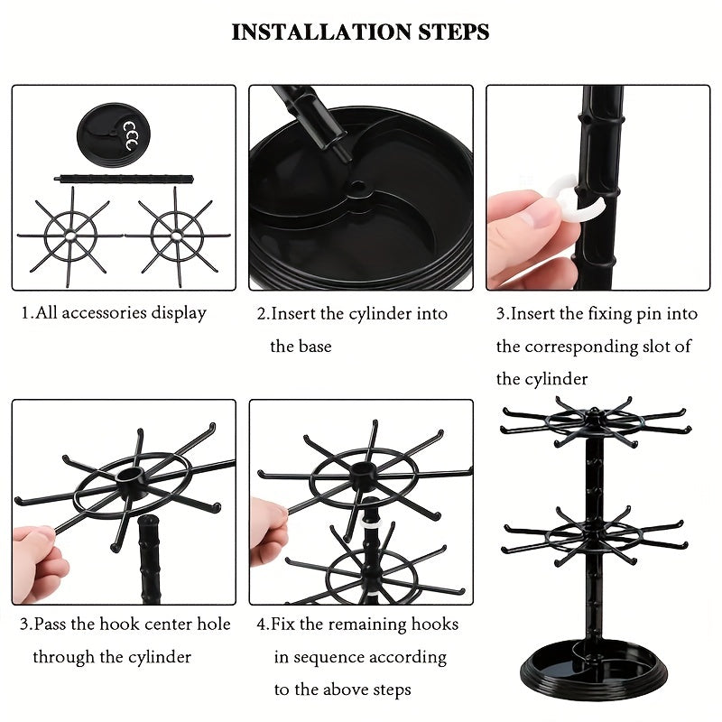 Two-Tiered Rotating Jewelry Display Rack for Necklaces Earrings Bracelets and Accessories