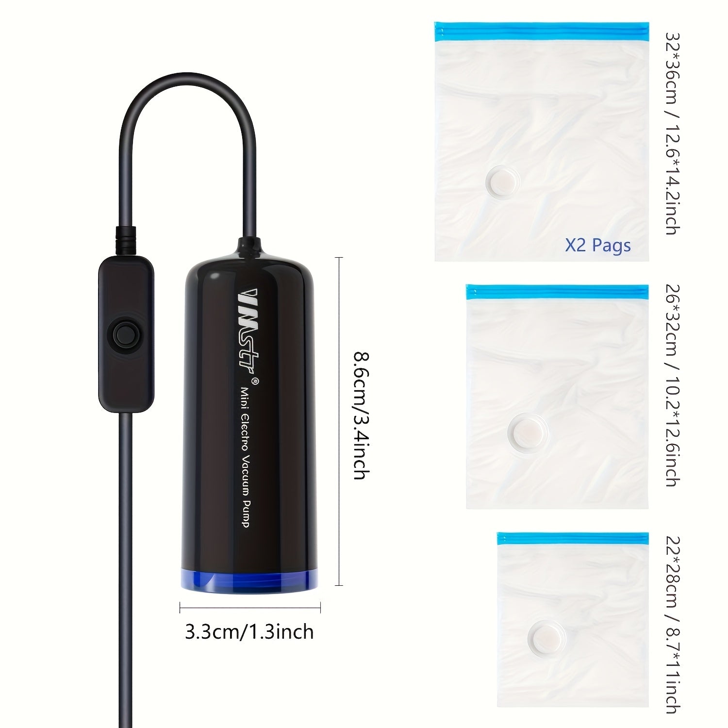 Yuqori tortish uchun vakuum sumkasi bilan qora USB plaginli vakuum mashinasi, vakuum sumkasi bilan saqlash va 3D chop etish ipak iste'mol materiallarini saqlash uchun ideal.