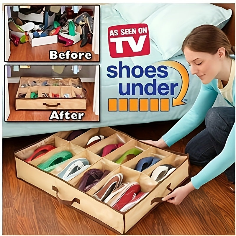 12-Compartment Shoe Organizer Under Bed Storage Dustproof Moisture-Resistant Non-Woven Fabric