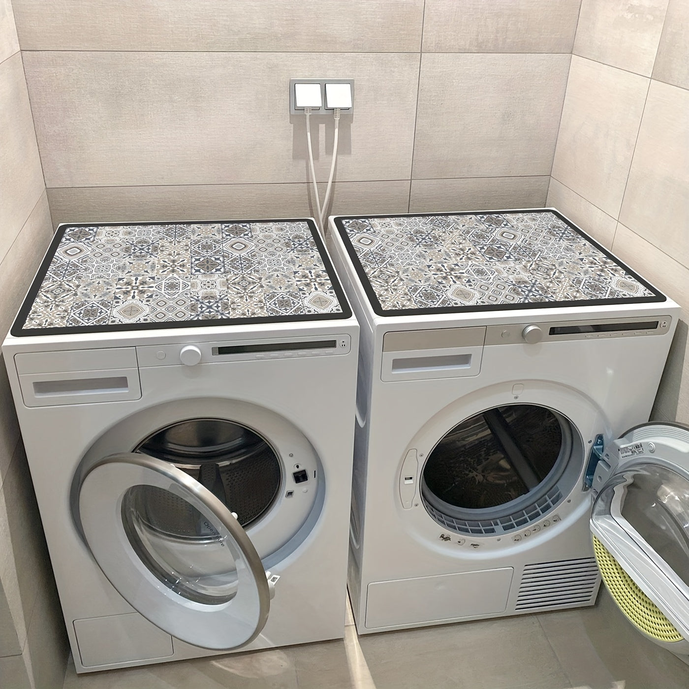 Set of 2 Mandala Pattern Washing Machine Top Covers Dustproof Polyester Dryer Mats Non-Slip Protective Pads 50.8x60.96 cm