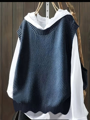 Women's Plus Size Asymmetrical Sleeveless Cardigan Dark Blue White Vest
