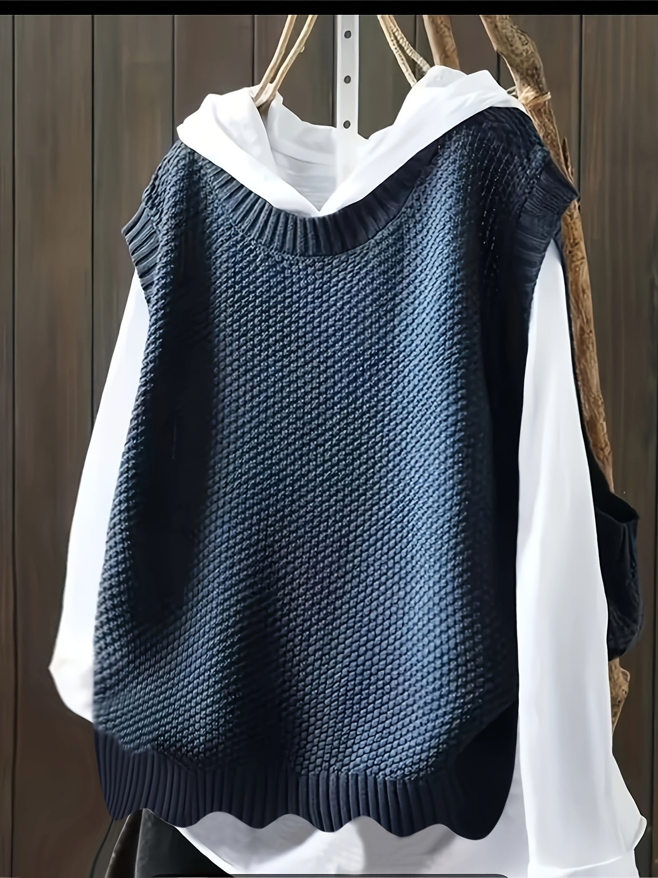 Women's Plus Size Asymmetrical Sleeveless Cardigan Dark Blue White Vest