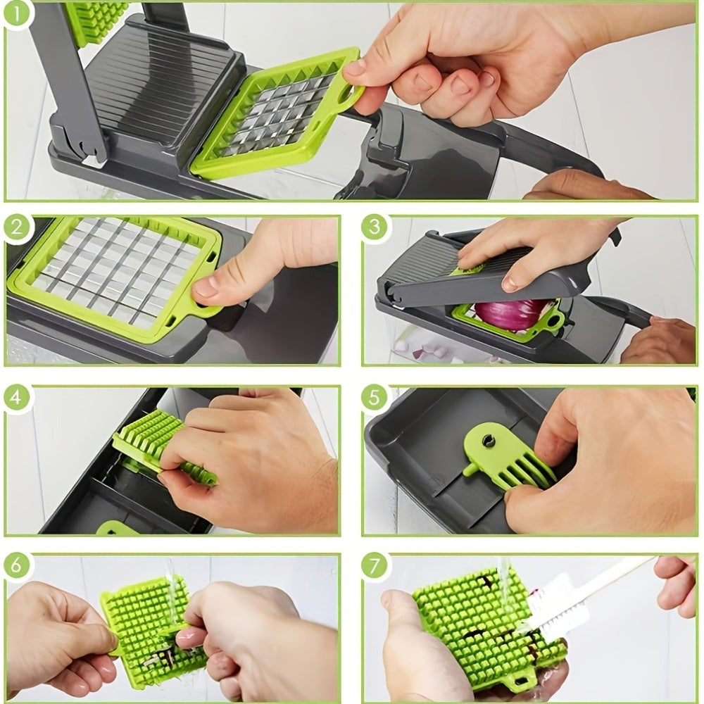 16-Piece Vegetable Slicer and Dicer Set with Interchangeable Blades and Container