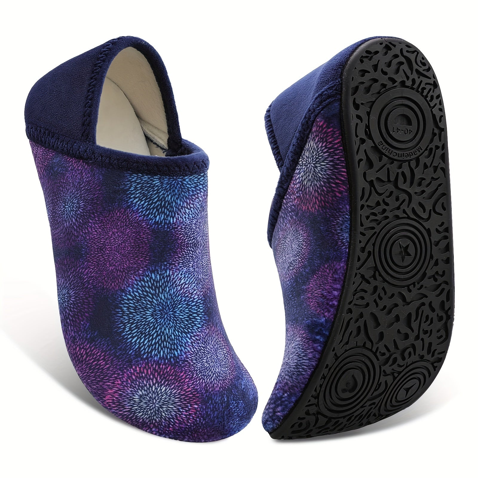 Women's Slip-On House Slippers Lightweight Non-Slip Black White Paisley