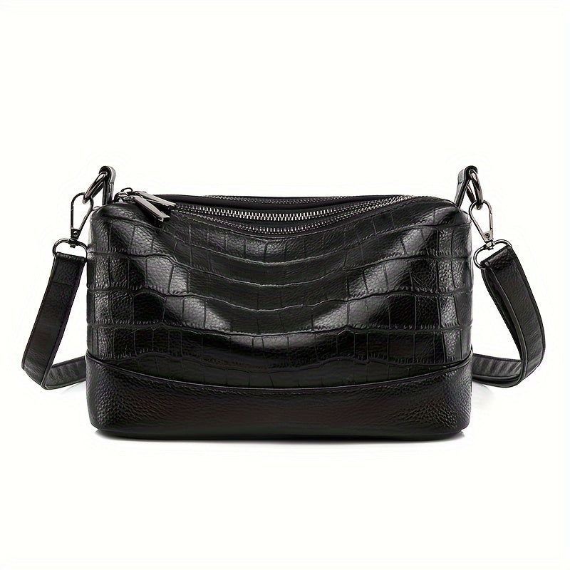 Women's Genuine Leather Shoulder Bag with Large Capacity Black White