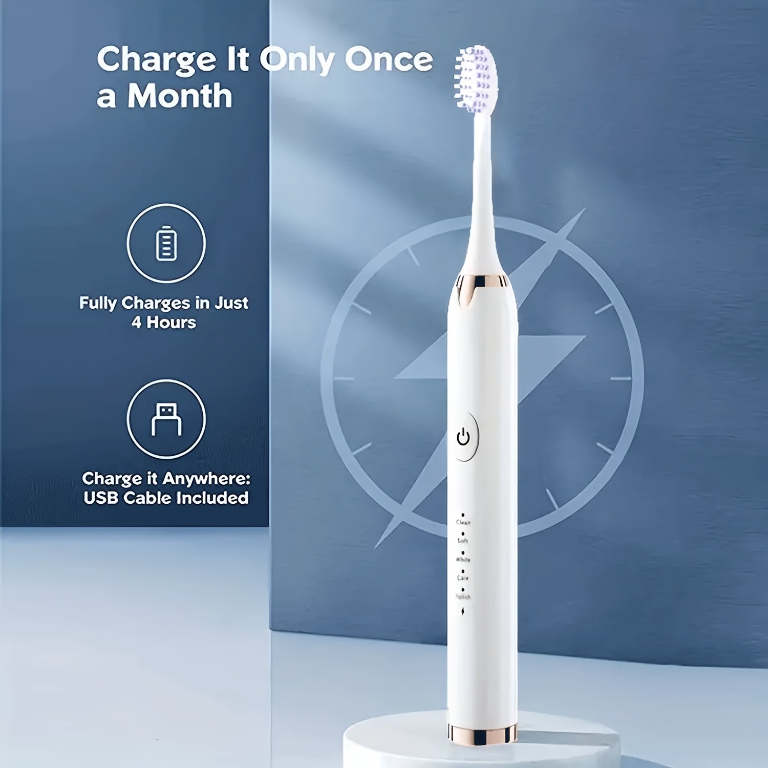 Electric Toothbrush for Adults with 6 Brush Heads Deep Cleaning Whitening Travel-Friendly