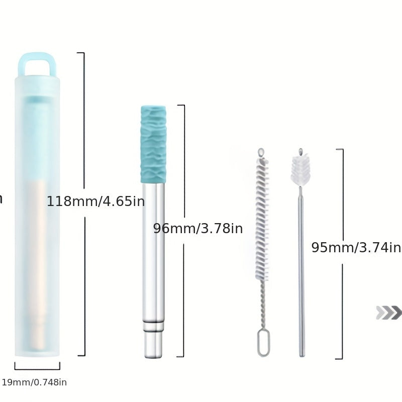 Stainless Steel Telescopic Straw with Case, Portable Foldable, Cold Beverages