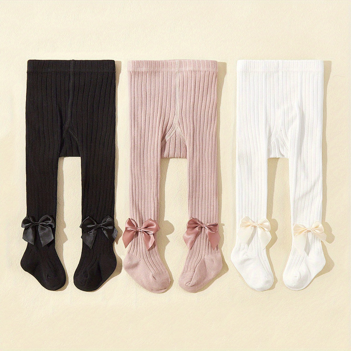 Baby Girls Knitted Tights Set ¾ Solid Color Spring Autumn Bow Decoration