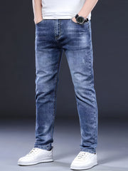 Men's Regular Fit Denim Jeans Solid Color Woven Cotton Polyester Spandex All-Season