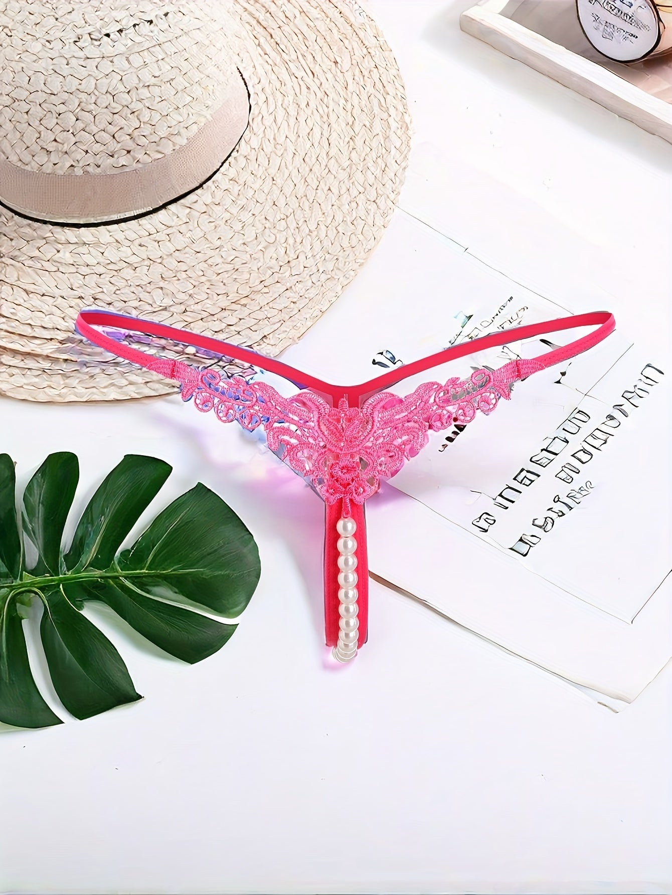 Women's Low-Rise Faux Pearl Thong Lingerie Underwear