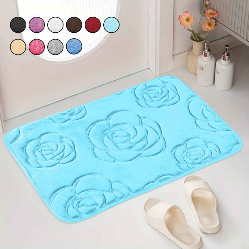 Blue and White Floral Bathroom Mat Plush Anti-Slip Absorbent Soft Rug