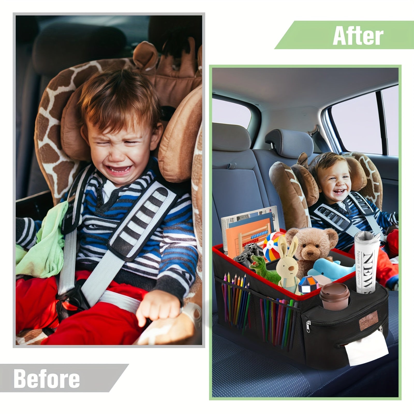 Backseat Car Organizer with Storage Compartments and Cup Holders