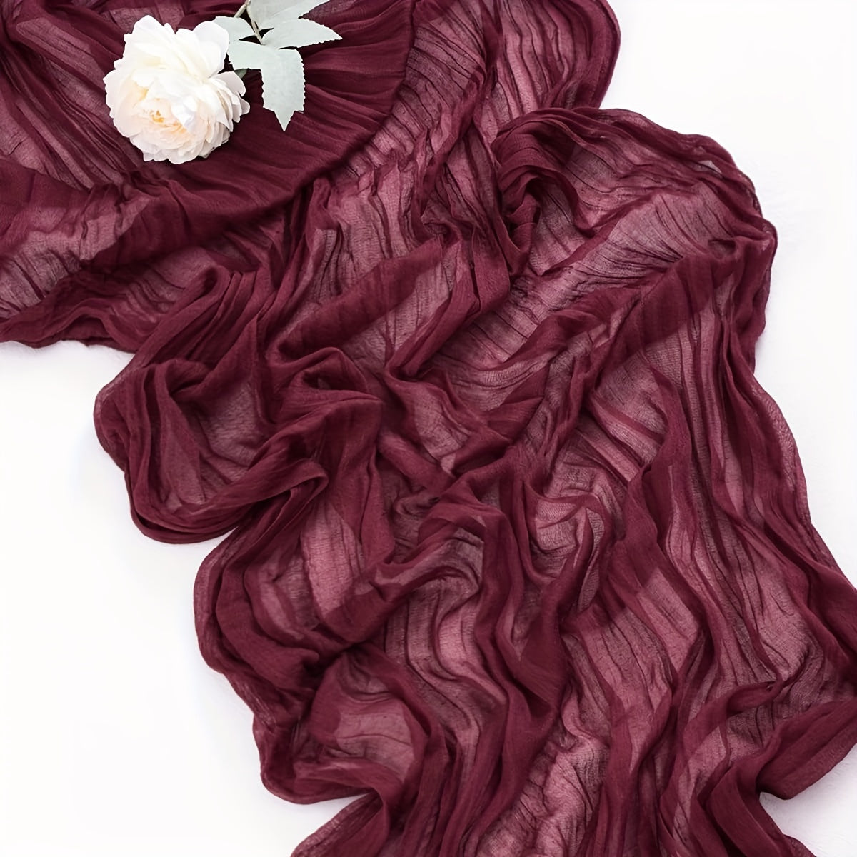 Burgundy Cheesecloth Table Runner Bohemian Country Style for Weddings and Events