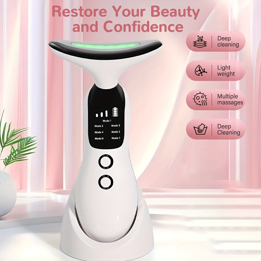 7-в-1 портативный массажер для лица и шеи, перезаряжаемый USB-устройство для ухода за кожей и релаксации
