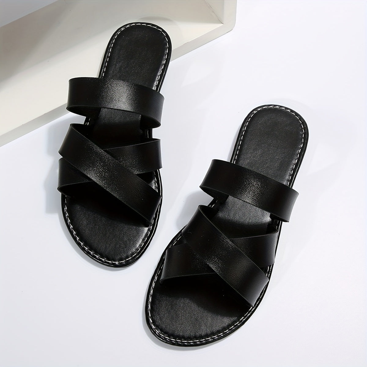 Women's Cross Strap Flat Slide Sandals Open Toe Beach Lightweight