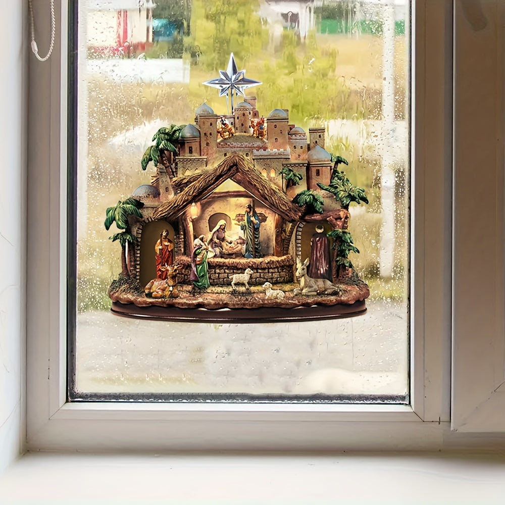 Nativity Scene Christmas Window Cling Self-Adhesive PVC Holiday Decor