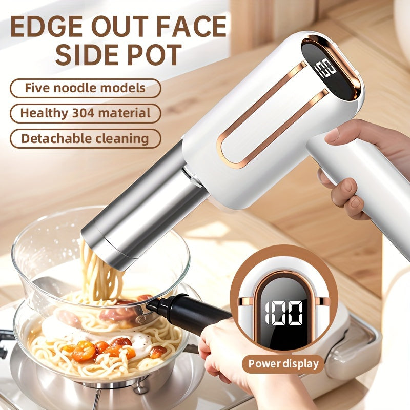 Electric Noodle Maker with Digital Display, Rechargeable USB, Stainless Steel