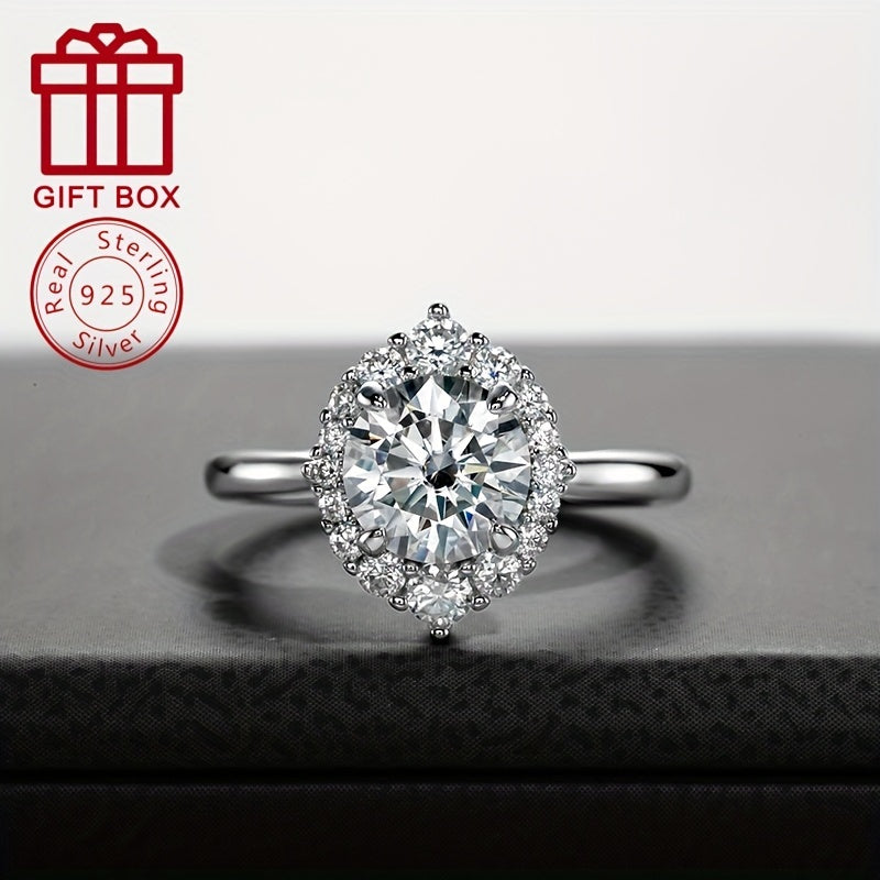 Women's Silver Ring with 2ct Moissanite 8mm Round Stone and 3.75g