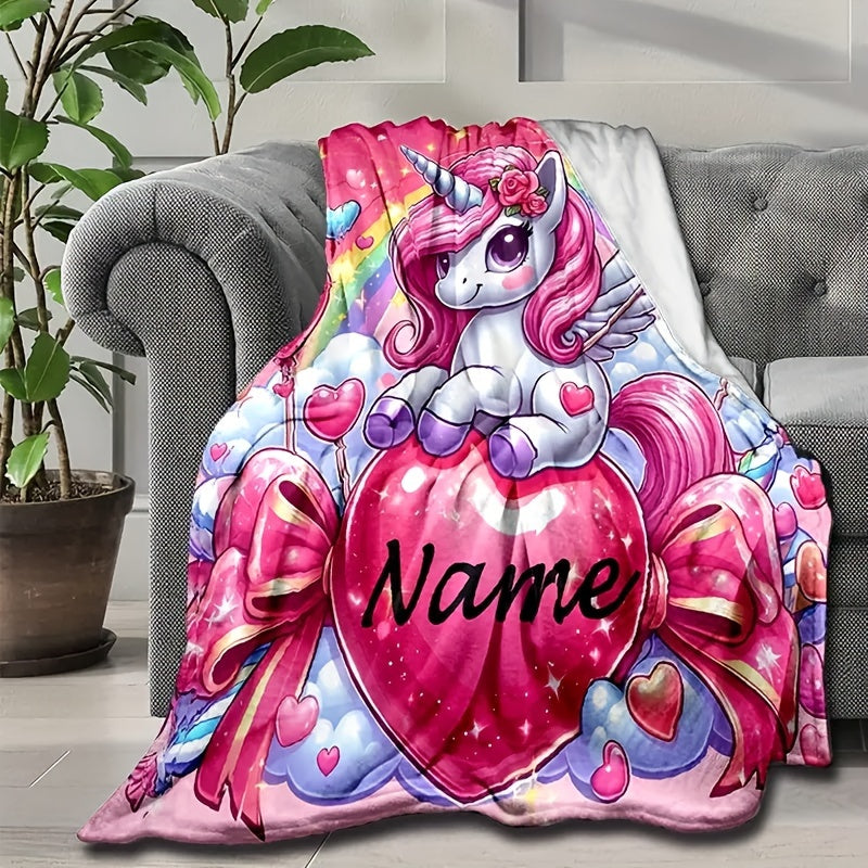 Rainbow Clouds and Fantasy Creature Print Flannel Throw Blanket Cozy Warm Plush for Sofa Bed Travel Camping