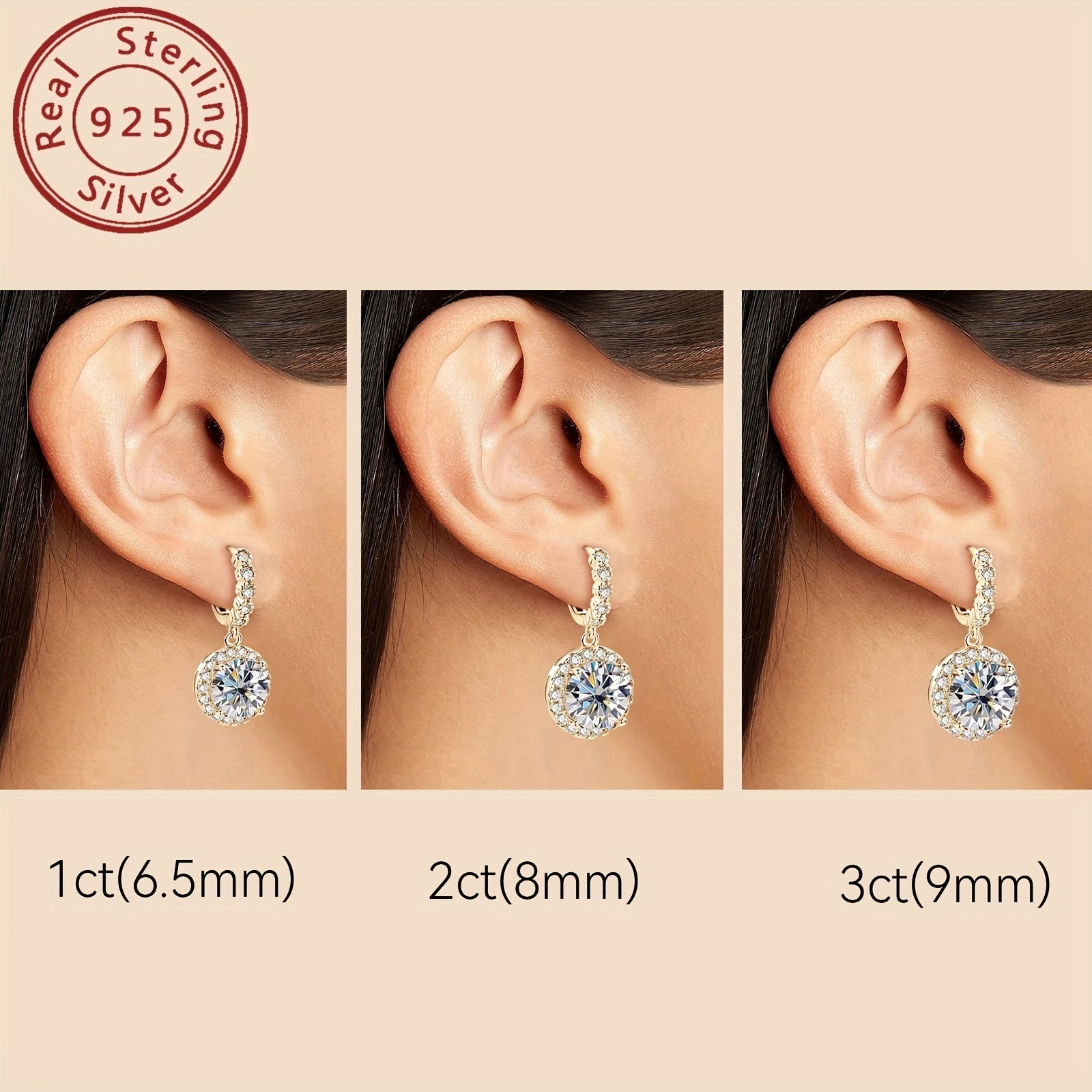 Sterling Silver Hoop Earrings with Synthetic Moissanite in 14K Gold Plating for Wedding Party Holiday