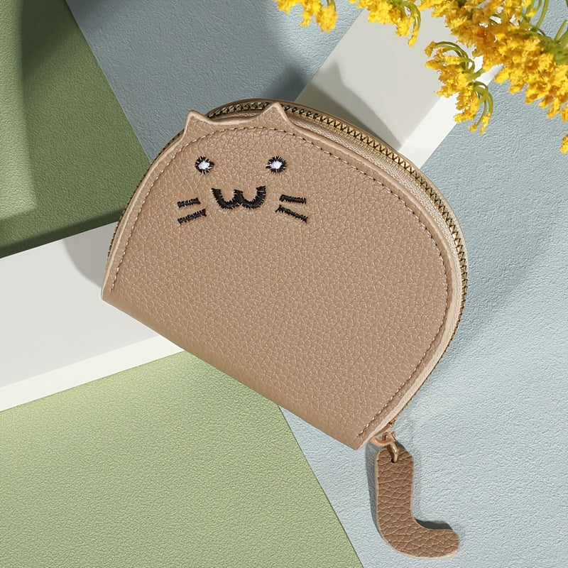 Cat-Shaped Casual Wallet for Women Synthetic Material Card Slots Zipper Closure