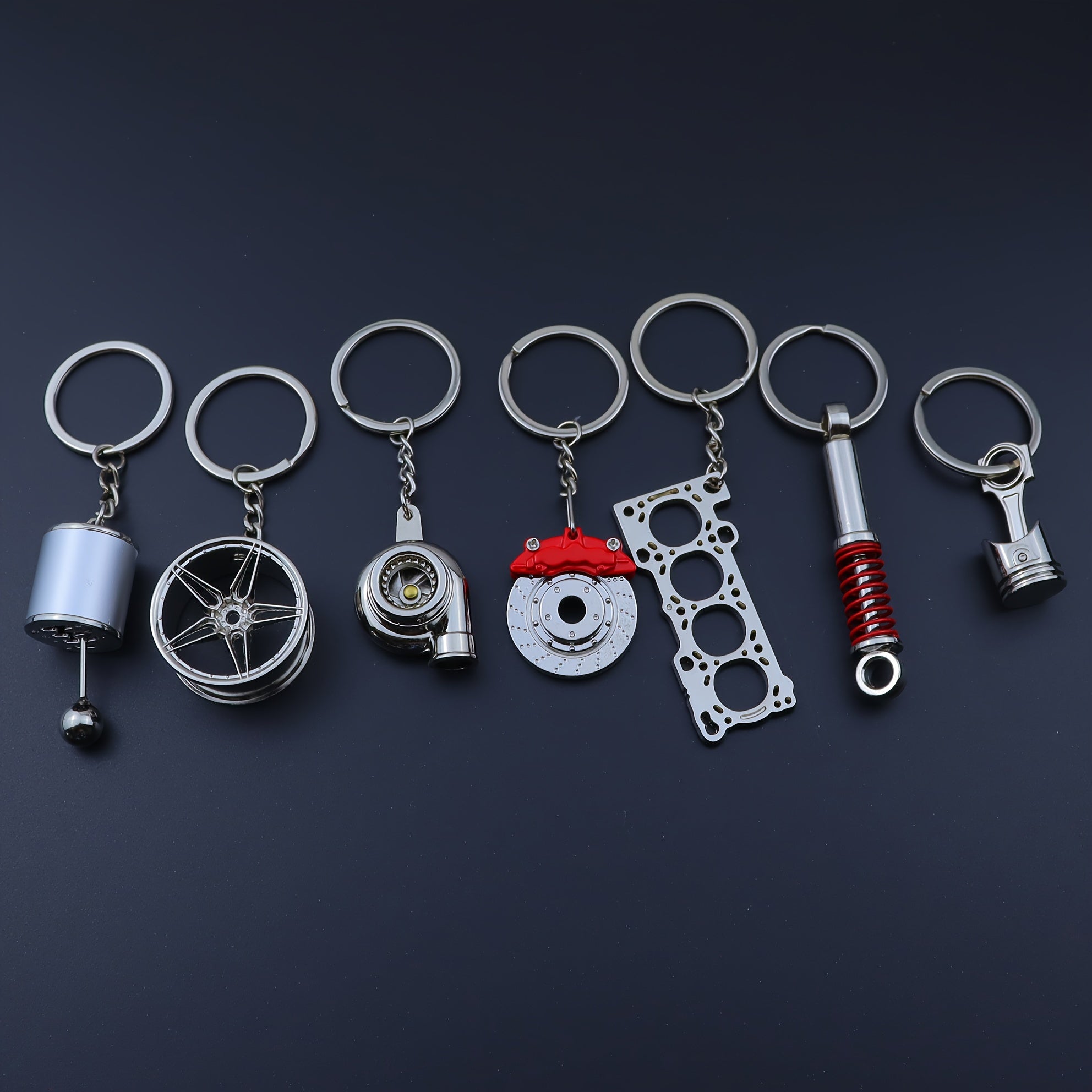 Car Modification Keychains Set Zinc Alloy Black 7-Piece Auto Accessories
