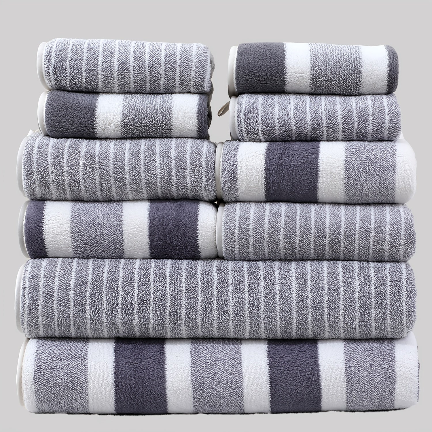 10-Piece Cotton Towel Set Includes Bath Hand Washcloths Absorbent and Soft