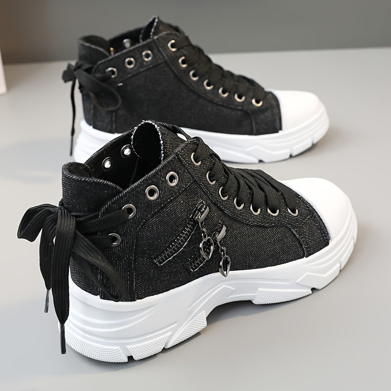 Zapatillas deportivas altas para mujer con lazo, transpirables, blanco y azul