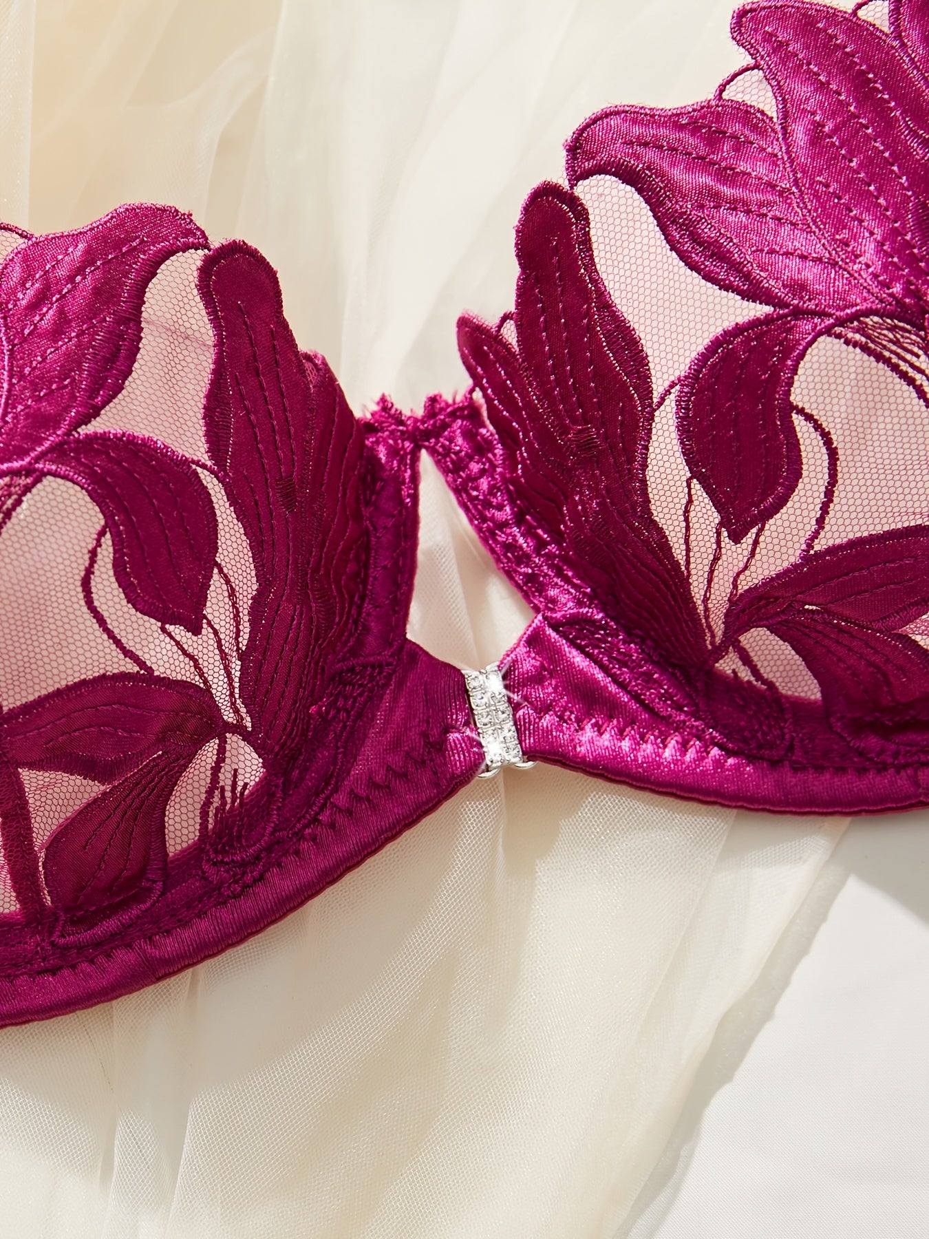 Sheer Embroidered Floral Lingerie Set with Polyester and Elastane Adult Lash Sets Included