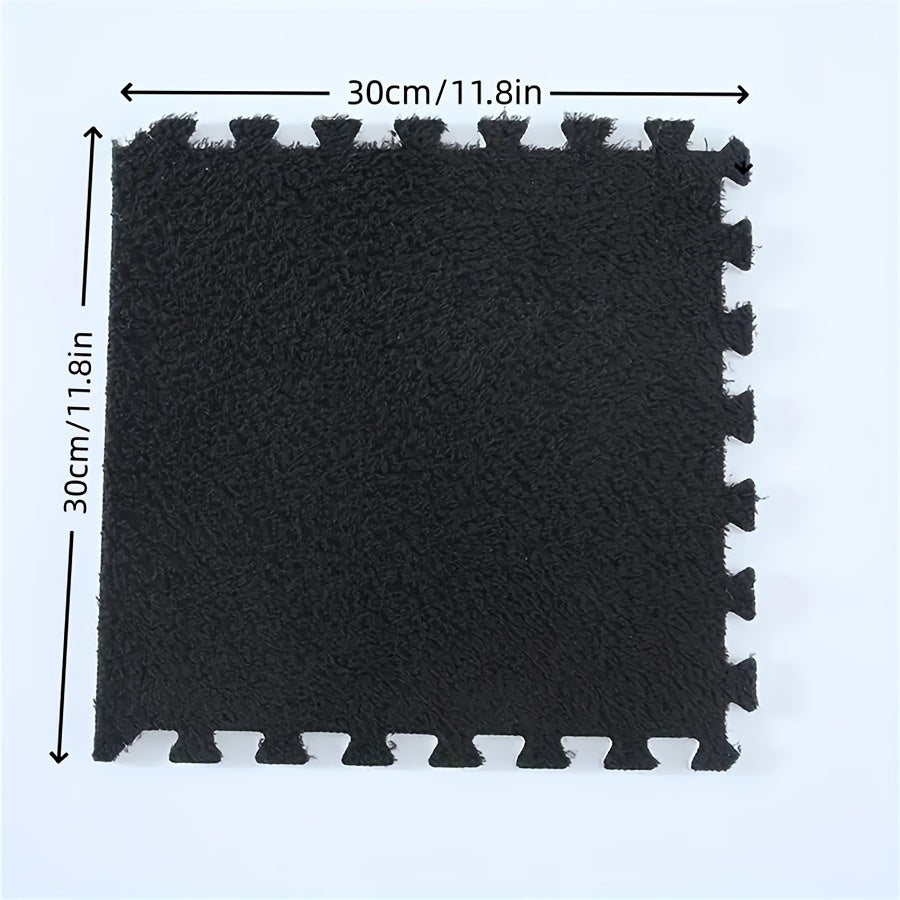 Set of 12 Interlocking Square Carpet Tiles 29.97cm Soft Polyester for Living Room Bedroom