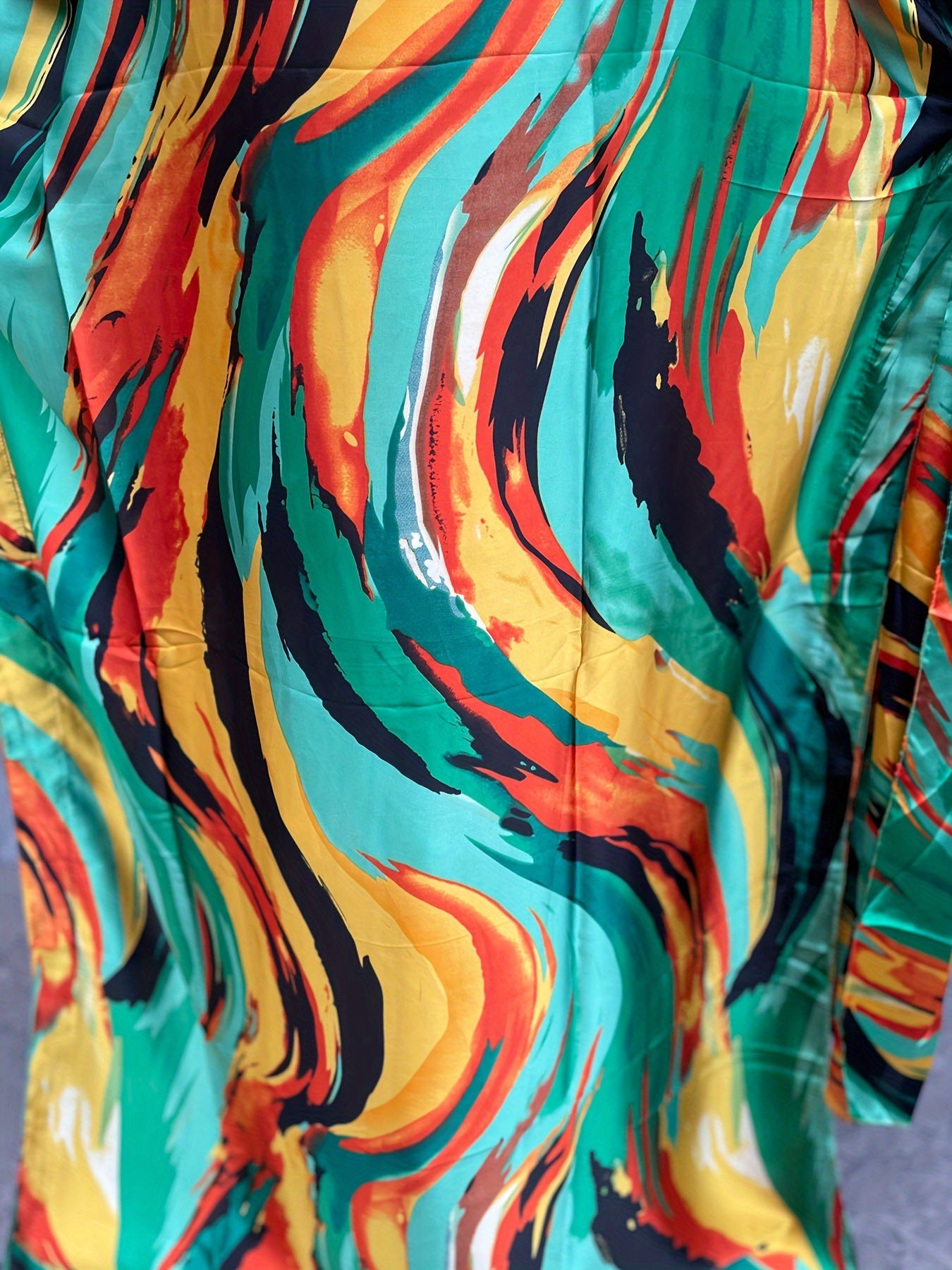 Plus Size Floral Pattern Longline Dress Short Sleeve Crew Neck Summer Clothing