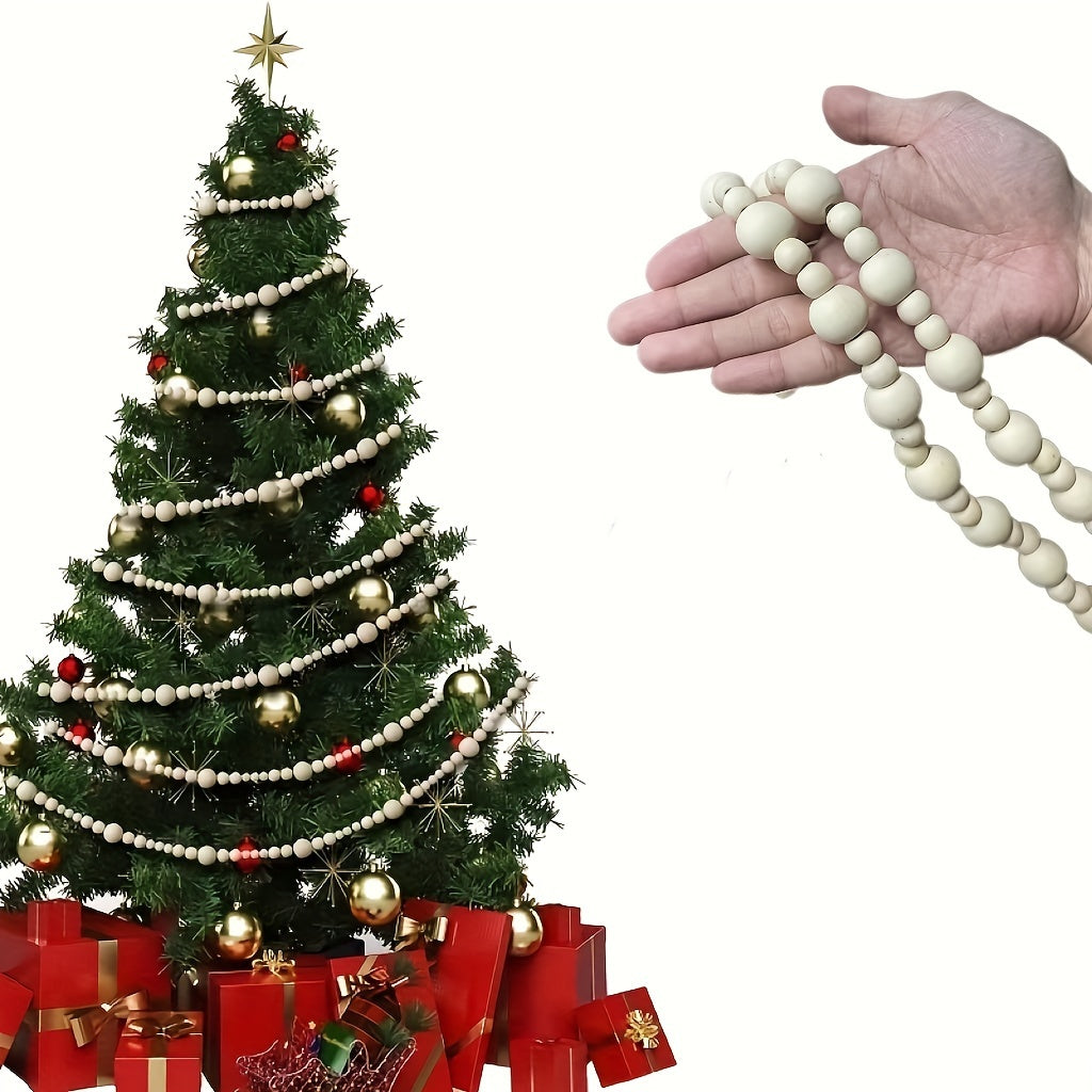 Rustic Wooden Bead Garland Christmas Tree Ornament Wall Hanging DIY Home Decor