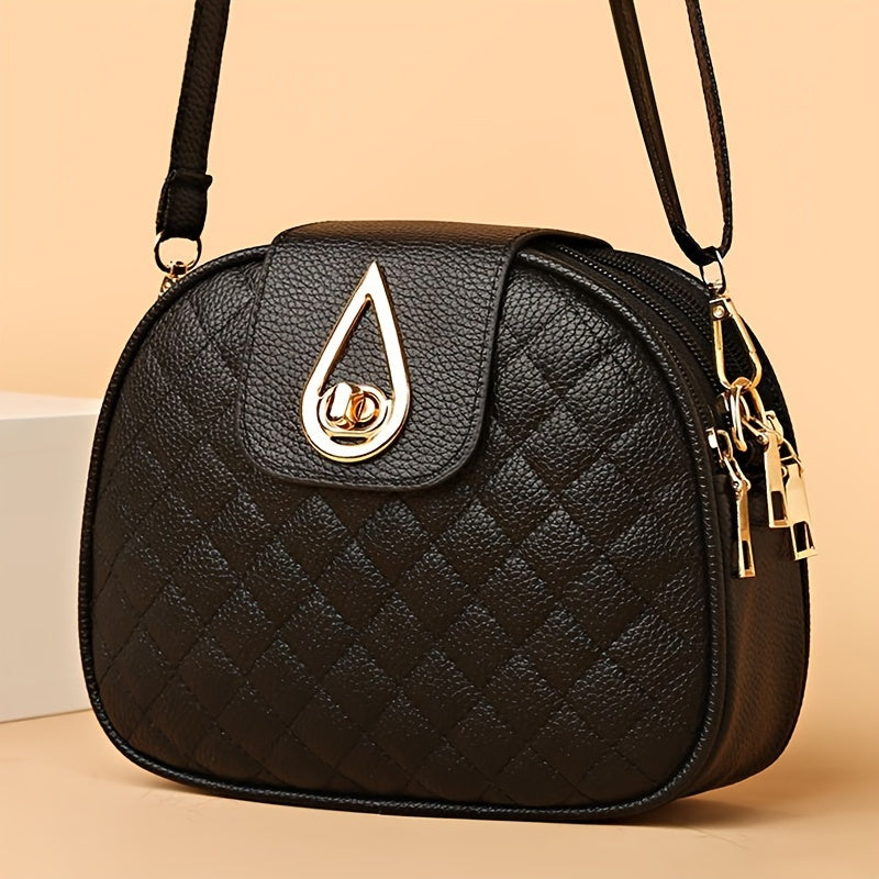 Vintage Faux Leather Crossbody Bag for Women Black Quilted Adjustable Strap Phone Pocket