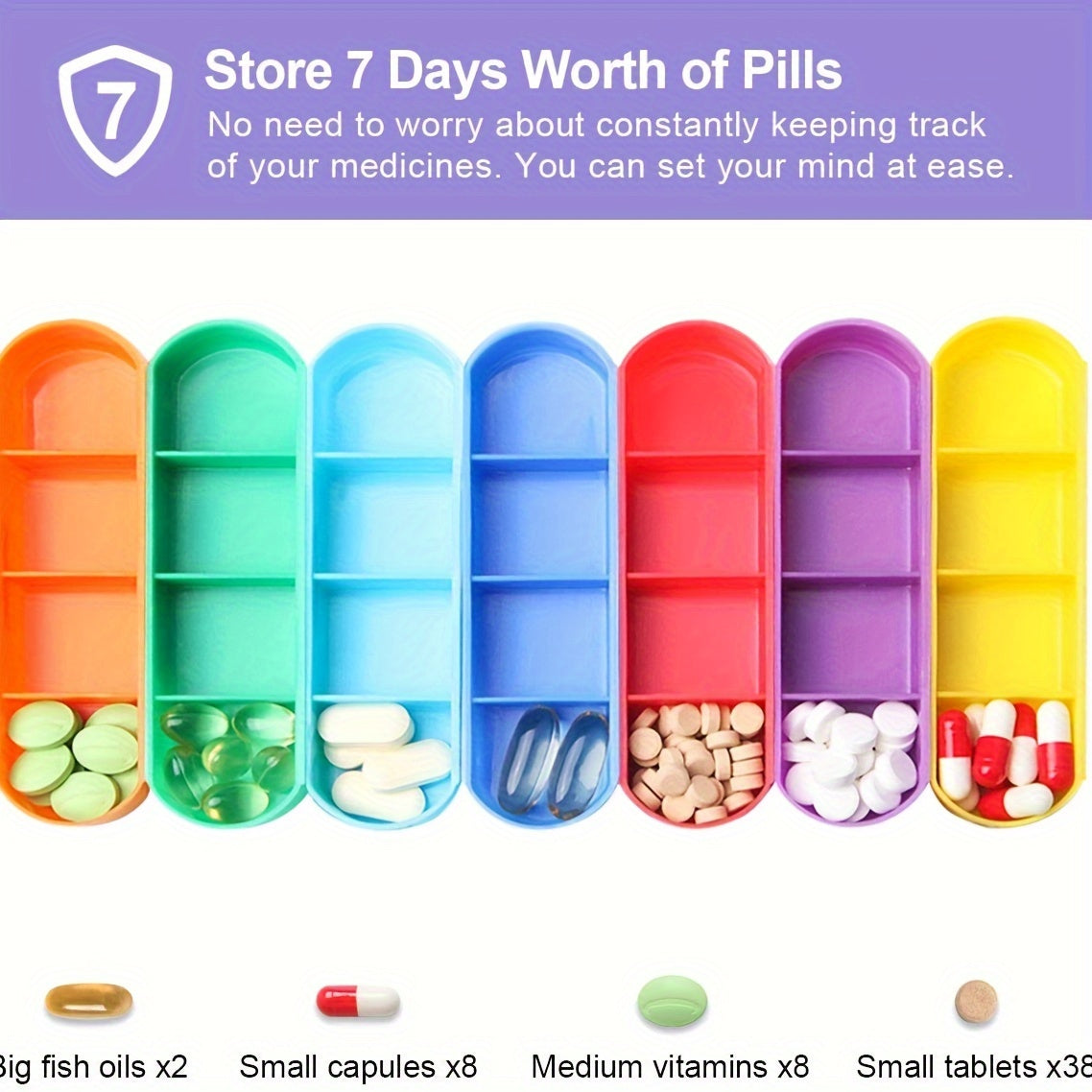 Weekly Travel Pill Organizer Case With 7 Compartments And Carrying Case