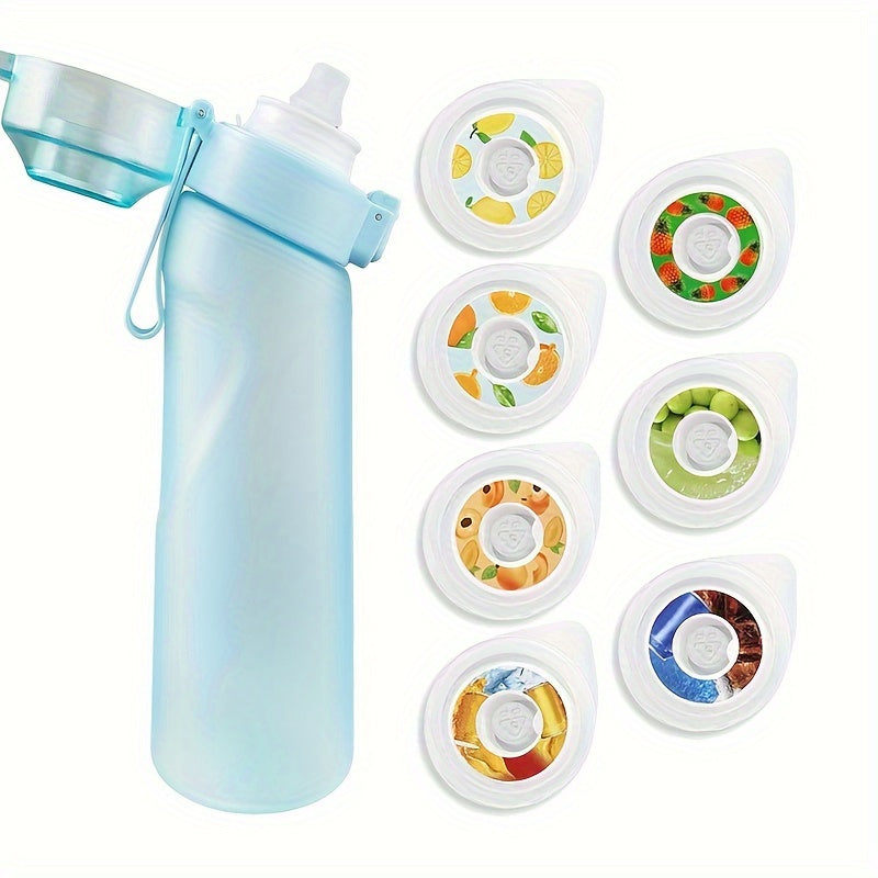 Sports Water Bottle Set with 7 Fruity Scented Capsules, Straw, Transparent Colors