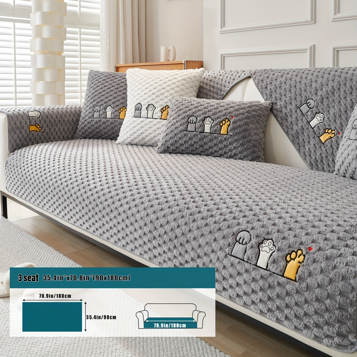 Funda de sofá de terciopelo con bordado de perro de dibujos animados, antideslizante, de felpa gruesa, protector de muebles
