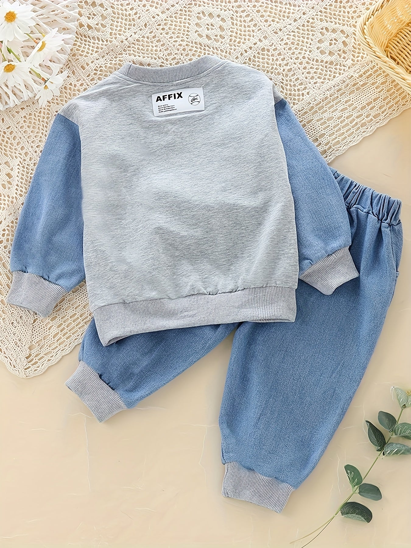 Baby Boy Spring Fall Color Block Sweatshirt and Denim Pants Set 12 Months+