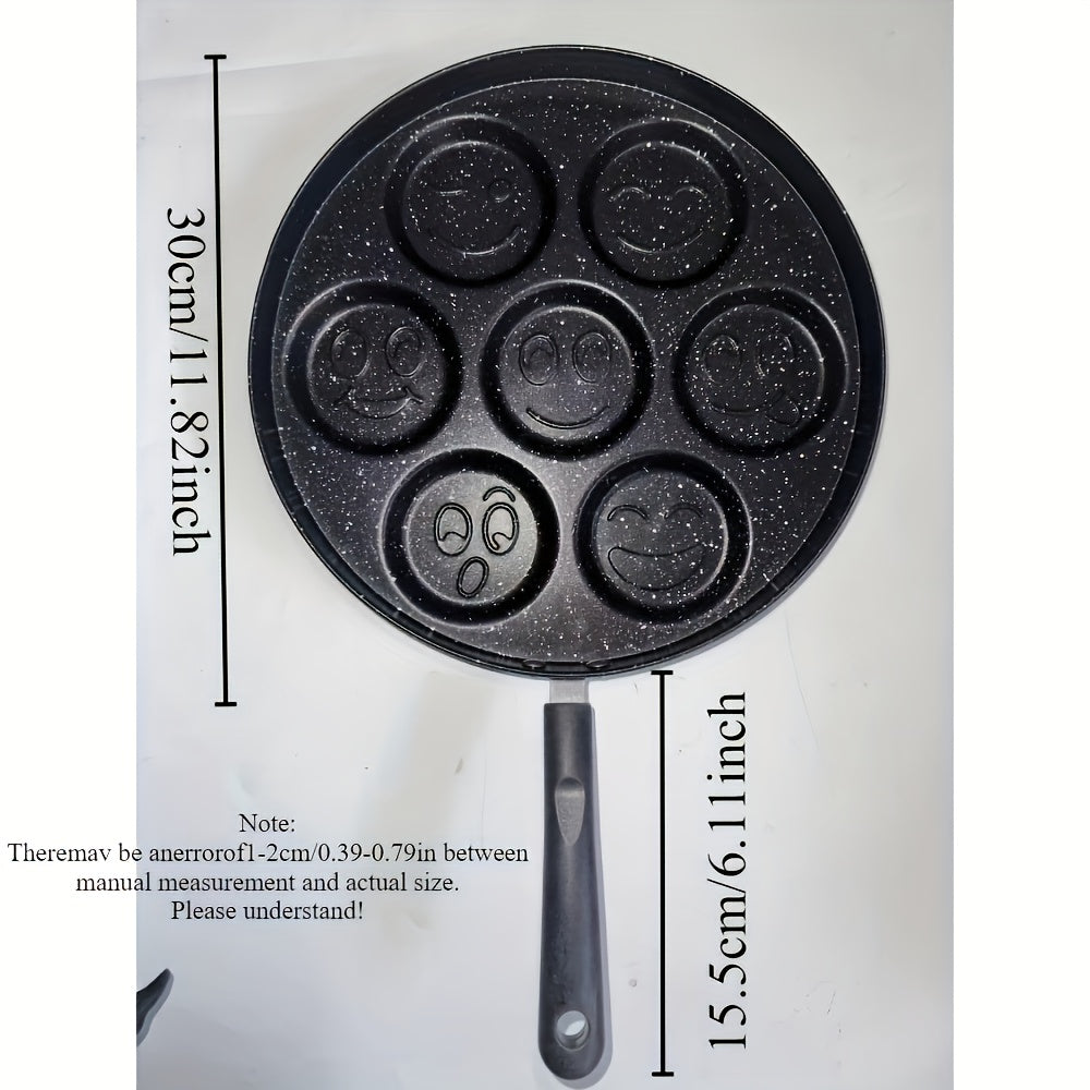 Mini sartén para crepes con diseño de cara feliz, antiadherente, de aluminio, con 7 cavidades, lavado a mano